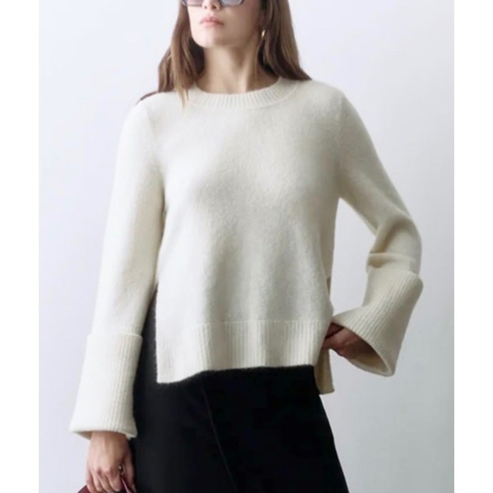 Cuyana Alpaca Wool Rolled Cuff Sweater Ecru White 20032239-102-OXS Sz L NWT